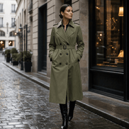 Mayfield Double-Breasted Long Belted Trench Coat with Tie Waist for Women