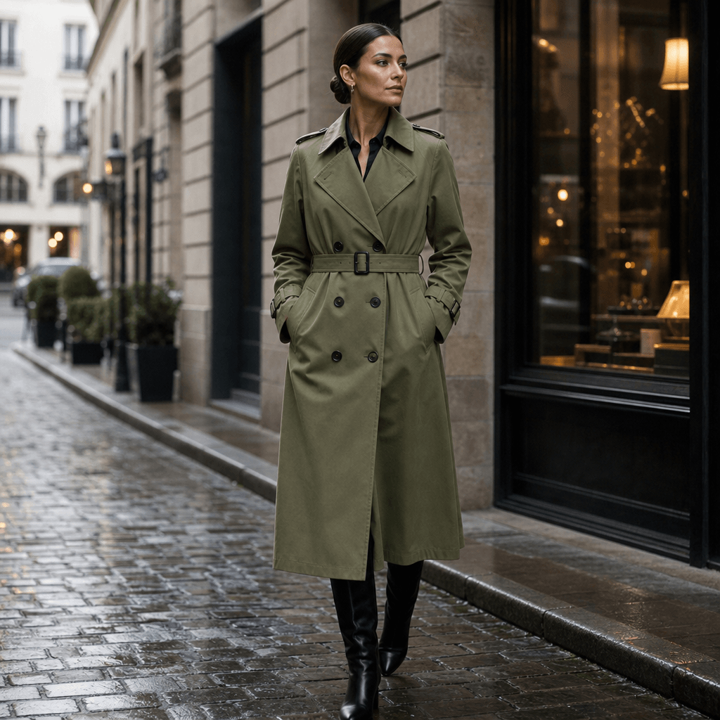 Mayfield Double-Breasted Long Belted Trench Coat with Tie Waist for Women