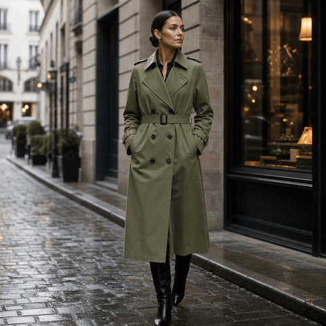 Mayfield Double-Breasted Long Belted Trench Coat with Tie Waist for Women