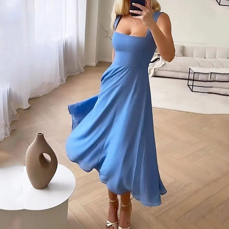 Satin Square Neck Cocktail Christmas Party Dress