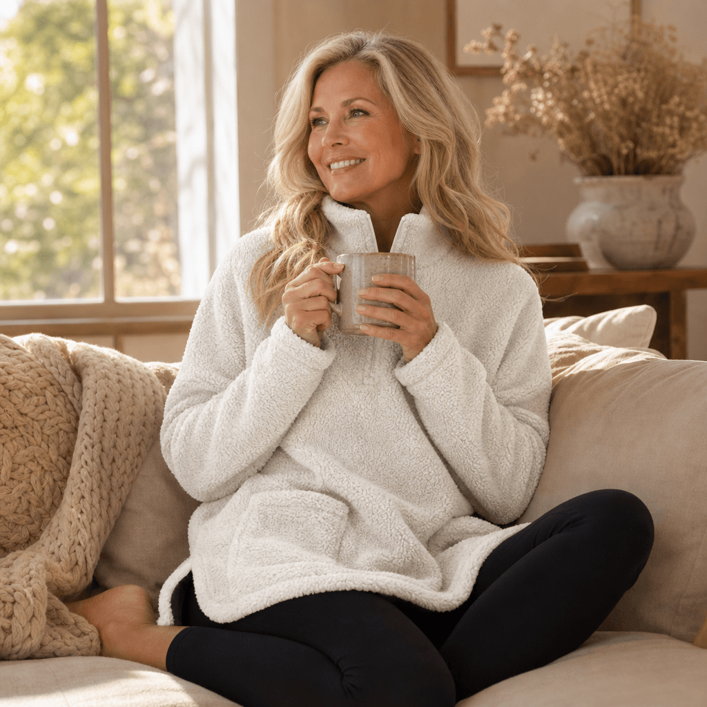 Women's Longline Half-Zip Sherpa Fleece Pullover with Pockets