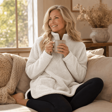 Women's Longline Half-Zip Sherpa Fleece Pullover with Pockets