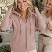 Women's Ribbed Zip-Up Hooded Knit Cardigan with Drawstring Hood