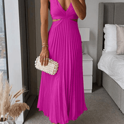 Sanne Pleated Satin Cutout Midi Dress for Women with V-Neck