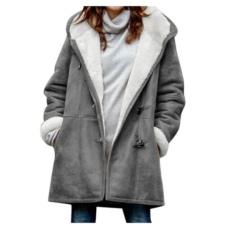 Women's Faux Shearling Hooded Toggle Winter Duffle Coat with Insulated Lining