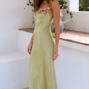 Floral Satin Slip Maxi Dress for Christmas Evening Parties
