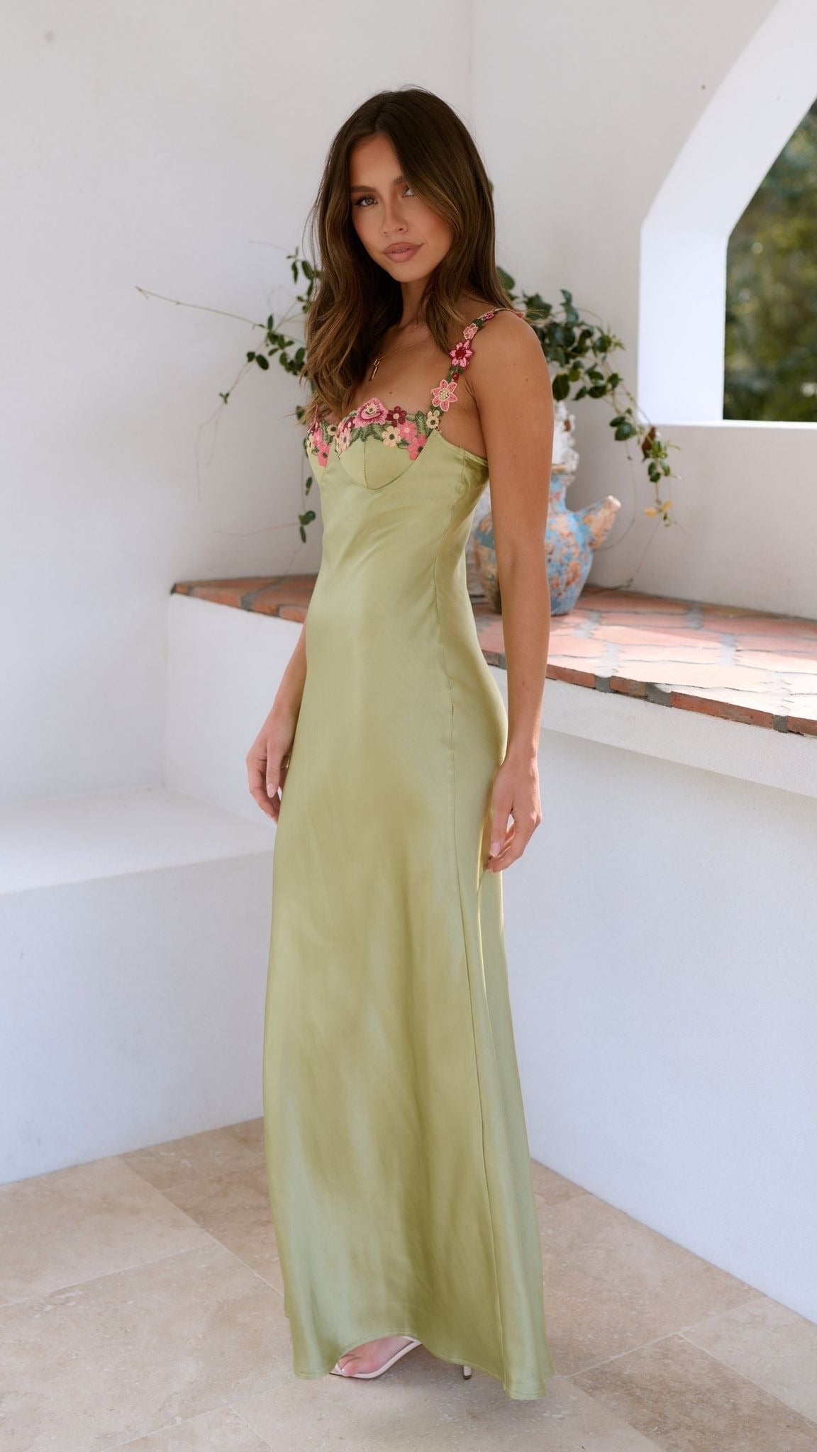 Floral Satin Slip Maxi Dress for Christmas Evening Parties