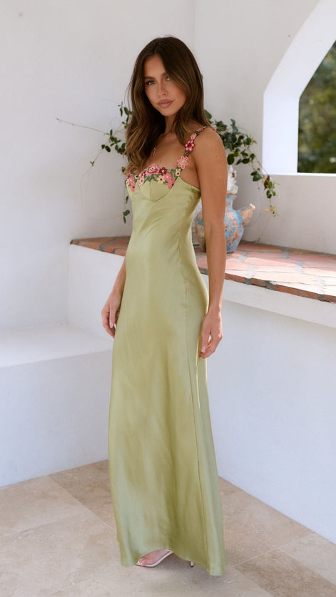 Floral Satin Slip Maxi Dress for Christmas Evening Parties