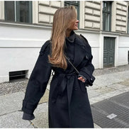 Double-Breasted Belted Wool Blend Trench Coat for Women
