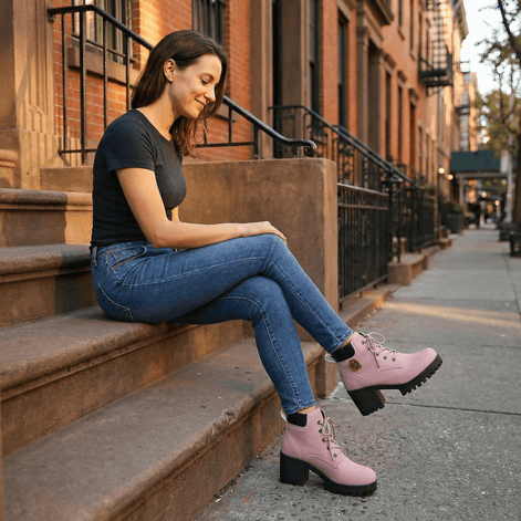 Stridara Lightweight Chunky Platform Combat Boots for Women in PU Leather