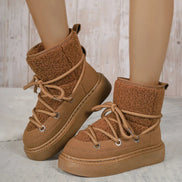 Womens Faux Shearling Ankle Lace Up Winter Boots Platform Sole