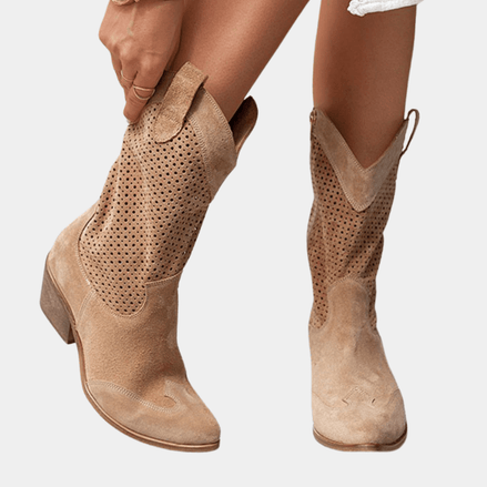 Louise Western Mid Calf Womens Boots with Perforated Shaft Detail