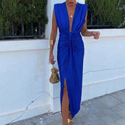 Harriet Draped Satin Bodycon Midi Christmas Party Dress