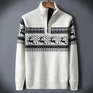 Reindeer Fair Isle Quarter Zip Acrylic Knit Mens Knit Sweater