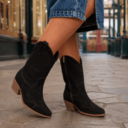 Women's Perforated Western Cowboy Boots with Block Heel