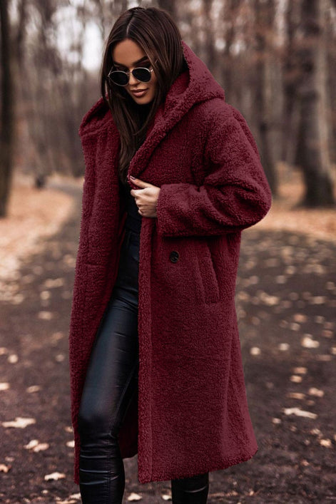 Allison Hooded Longline Teddy Fleece Coat Winter Coats for Women
