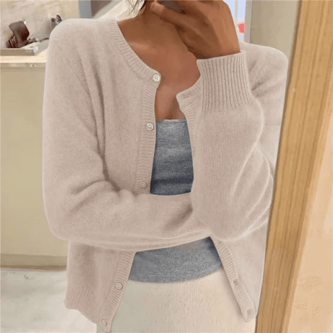 Knitted Button Front Cardigan with Round Neckline for Ladies Jumpers Layering