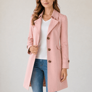Women's Short Tailored Trench Coat with Button-Up Front and Belted Waist