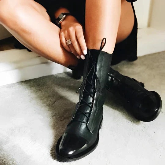 Tatum Calf-Length Lace-Up Leather Boots for Women