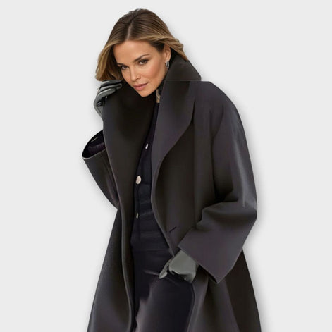 Women's Oversized Wide-Collar Wool-Blend Winter Coat with Knee-Grazing Length