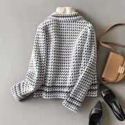 Houndstooth Tweed Knit Jacket for Women's Tailored Wardrobe