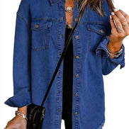 Wilda Women's Oversized Denim Shirt Coat with Frayed Hem