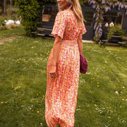 Amelia Floral Wrap Maxi Dress with Flutter Sleeves