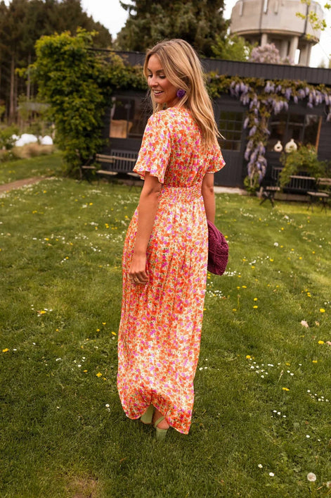 Amelia Floral Wrap Maxi Dress with Flutter Sleeves