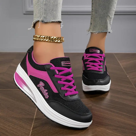 Women's Colorblock Faux Leather Cushioned Sneakers with Lace-Up Platform Sole
