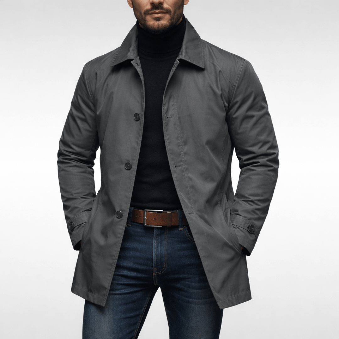 Men's Weather-Resistant Tailored Mac Coat with Quilted Lining