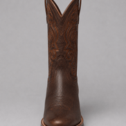 Women's Brown Embroidered Leather Cowboy Boots with Block Heel