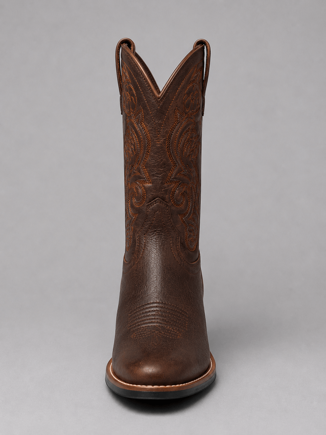 Women's Brown Embroidered Leather Cowboy Boots with Block Heel