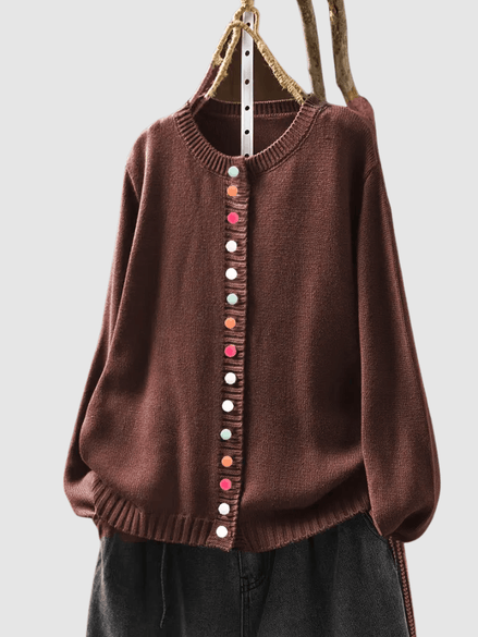 Button-Front Knitted Jumper Cardigan with Colourful Buttons