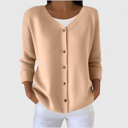 Button-Front V-Neck Knitted Cardigan for Women with Long Sleeves