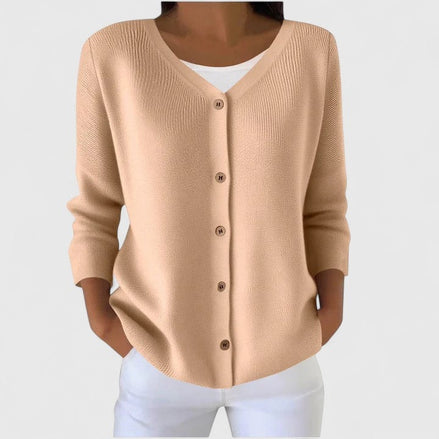 Button-Front V-Neck Knitted Cardigan for Women with Long Sleeves