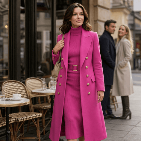 Women's Double-Breasted Wool-Look Winter Coat with Gold Buttons