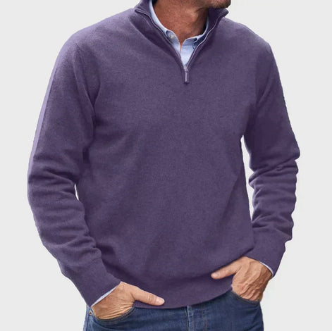 Men's Quarter-Zip Knitted Jumper with Layering Collar