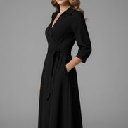Long Sleeve Wrap Midi Dress in Polyester Blend for Christmas Party Occasions