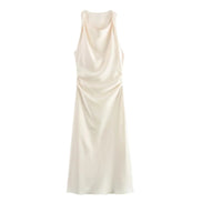Satin Cowl Neck Midi Christmas Dress with Solid Pattern