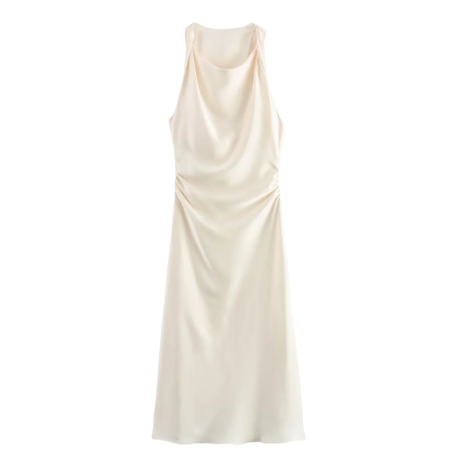 Satin Cowl Neck Midi Christmas Dress with Solid Pattern