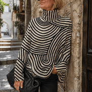 Striped Roll Neck Turtleneck Jumper for Women