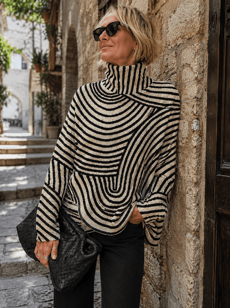 Striped Roll Neck Turtleneck Jumper for Women