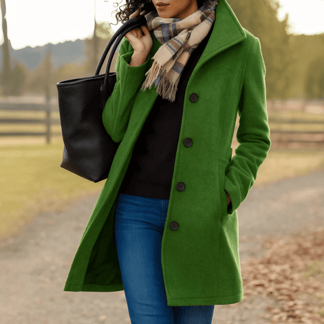 Helga Women's Classic Button-Front Wool-Blend Winter Coat