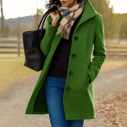 Helga Women's Classic Button-Front Wool-Blend Winter Coat