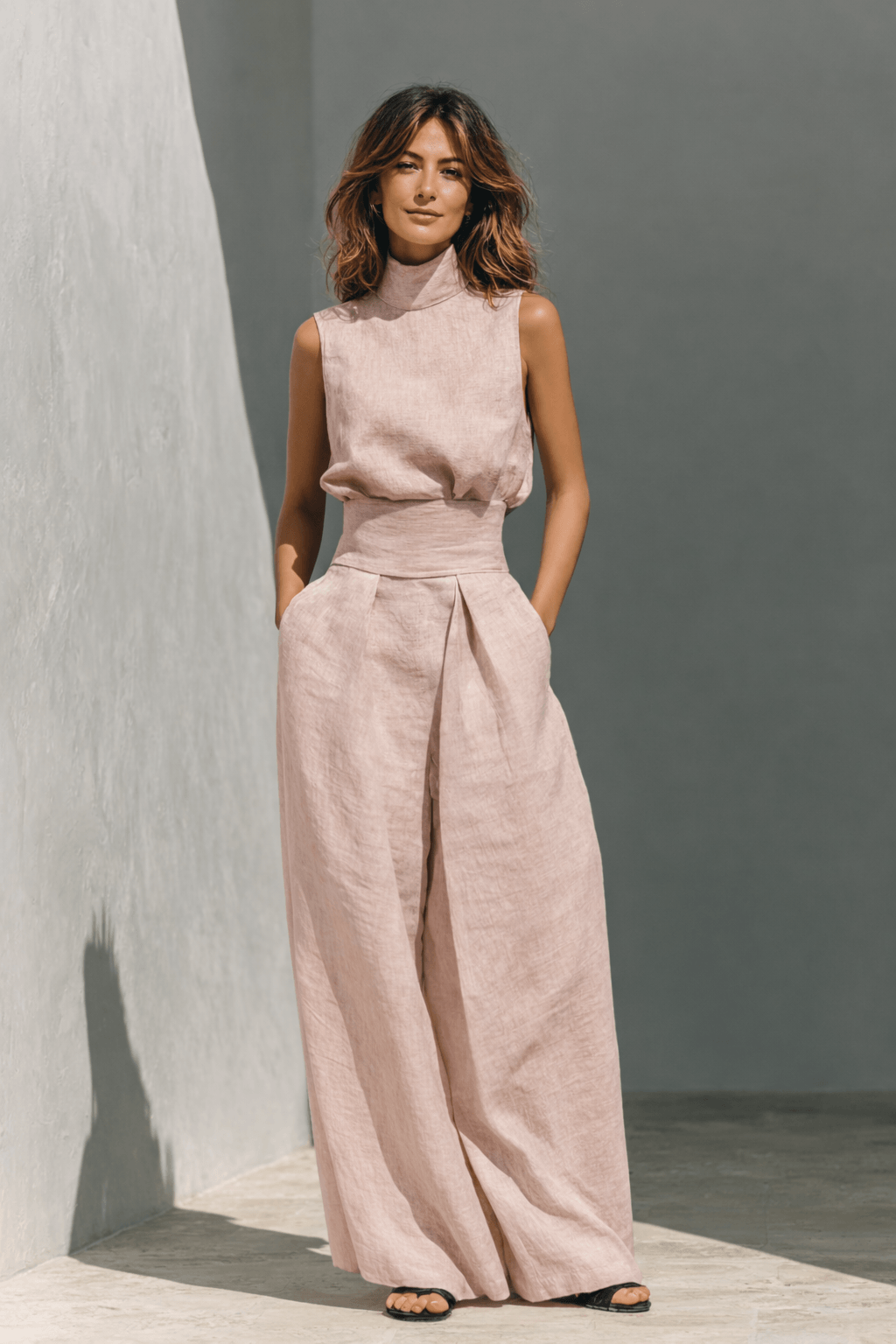 Sleeveless Wide-Leg Trouser Two Piece Set for Women