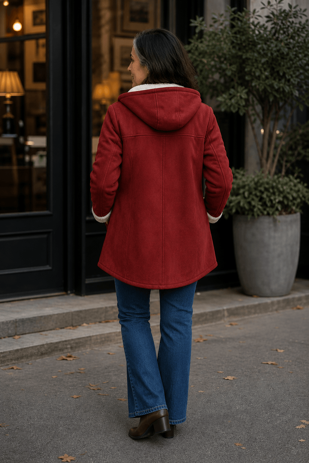 Women's Hooded Faux Suede Winter Coat with Plush Sherpa Lining