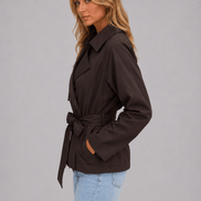 Women's Cropped Double-Breasted Trench Coat with Tie Waist