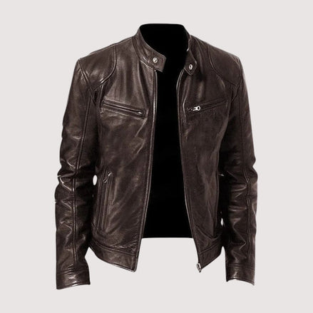 Men's Genuine Leather Biker Jacket with Zip Pockets