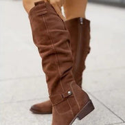 Samira Knee-High Slouch Suede Womens Boots with Side Zip
