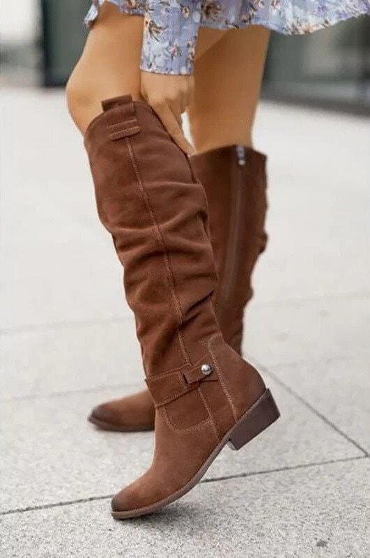 Samira Knee-High Slouch Suede Womens Boots with Side Zip